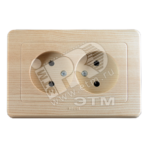 Розетка двойная скрытая со шторками сосна