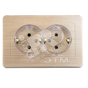 Розетка двойная скрытая с заземлением (стакан) сосна