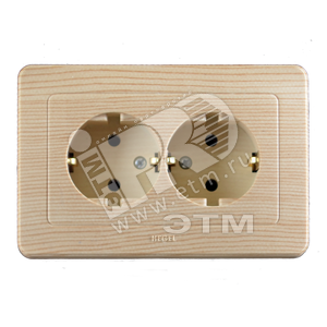 Розетка двойная скрытая с заземлением сосна