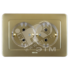 Розетка двойная скрытая с заземлением (стакан) золото