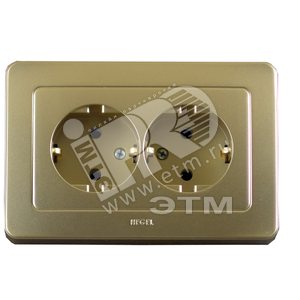 Розетка двойная скрытая с заземлением золото