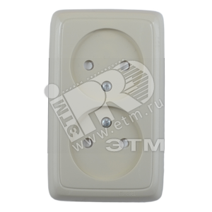 Розетка открытой установки, двухместная, со шторками, цвет слоновая кость | РА16-142-01 | HEGEL