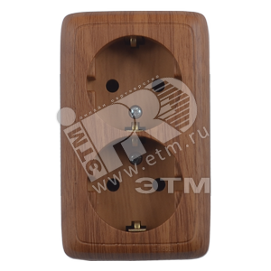 Розетка открытой установки, двухместная, с заземляющим контактом, с монтажной пластиной, цвет дуб | РА16-155-05 | HEGEL