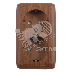 Розетка открытой установки, двухместная, с заземляющим контактом, со шторками, с монтажной пластиной, цвет дуб | РА16-156-05 | HEGEL