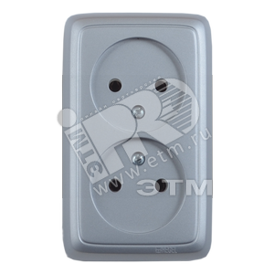 Розетка открытой установки, двухместная, с монтажной пластиной, цвет серебро | РА16-145-06 | HEGEL