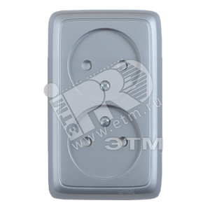 Розетка открытой установки, двухместная, со шторкой, цвет серебро | РА16-142-06 | HEGEL