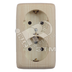 Розетка открытой установки, двухместная, с заземляющим контактом, с монтажной пластиной, цвет сосна | РА16-155-02 | HEGEL