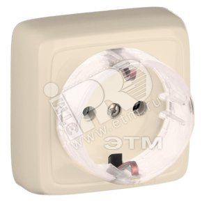 Розетка открытой установки, одноместная, с заземляющим контактом, со шторкой, цвет слоновая кость | РА16-172-01 | HEGEL