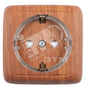 Розетка открытой установки, одноместная, с заземляющим контактом, со шторкой, цвет дуб | РА16-172-05 | HEGEL