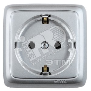 Розетка открытой установки, одноместная, с заземляющим контактом, со шторкой, цвет серебро | РА16-172-06 | HEGEL