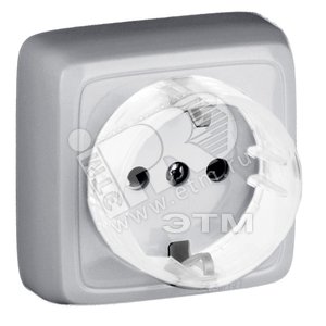 Розетка наружная с заземлением с изоляционной пластиной (стакан) серебро