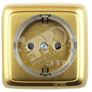 Розетка наружная с заземлением с изоляционной пластиной со шторками (стакан) золото