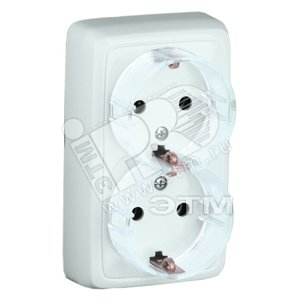 Розетка открытой установки, двухместная, с заземляющим контактом, цвет белый | РА16-181 | HEGEL