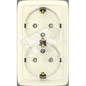 Розетка открытой установки, двухместная, с заземляющим контактом, с монтажной пластиной, цвет слоновая кость | РА16-185-01 | HEGEL
