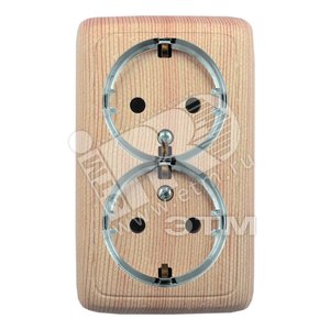 Розетка открытой установки, двухместная, с заземляющим контактом, с монтажной пластиной, цвет сосна | РА16-185-02 | HEGEL