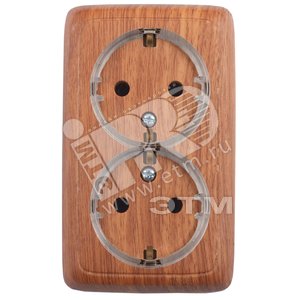 Розетка открытой установки, двухместная, с заземляющим контактом, с монтажной пластиной, цвет дуб | РА16-185-05 | HEGEL