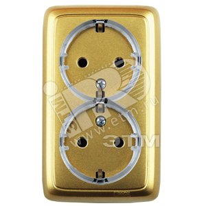 Розетка открытой установки, двухместная, с заземляющим контактом, с монтажной пластиной, цвет золото | РА16-185-07 | HEGEL