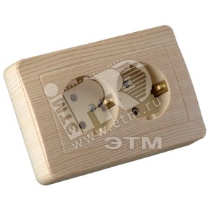 Розетка двойная скрытая с заземлением со шторками сосна