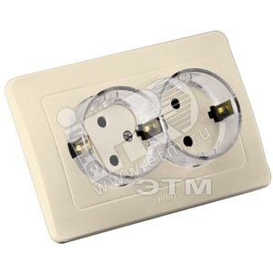 Розетка двойная скрытая с заземлением со шторками (стакан) слоновая кость
