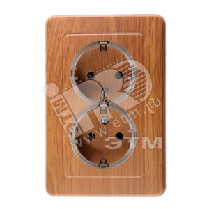 Розетка двойная скрытая с заземлением со шторками (стакан) дуб