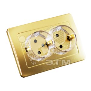 Розетка двойная скрытая с заземлением со шторками (стакан) золото
