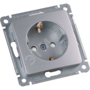 MASTER Розетка одноместная с заземляющим контактом, со шторками, скрытой установки, в рамку, серебро