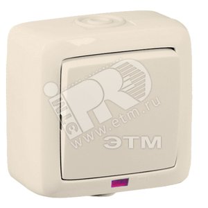 Выключатель одноклавишный наружный с индикацией слоновая кость IP44 16А - HEGEL