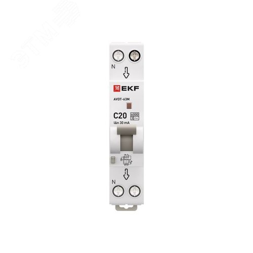 Выключатель автоматический дифференциального тока АВДТ-63М 1P+N (18 м) 20А 30мА характеристика C тип АС электронный 6кА PROXIMA 4