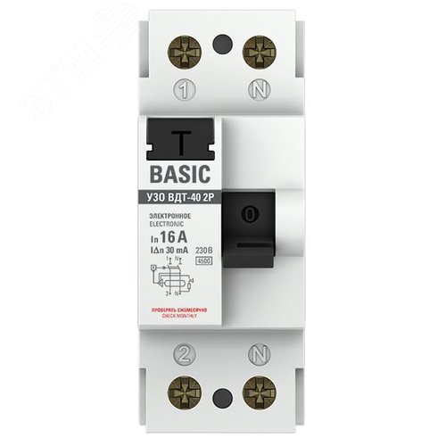 Устройство защитного отключения УЗО ВД-40 2P 16А/30мА электронный Basic - фото 2