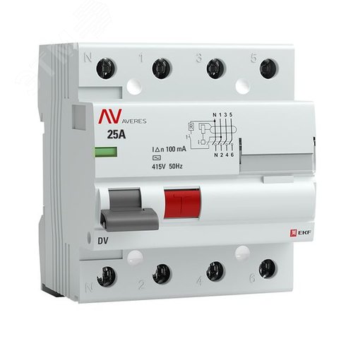 Устройство защитного отключения DV 4P 25А/100мА (AC) AVERES - EKF
