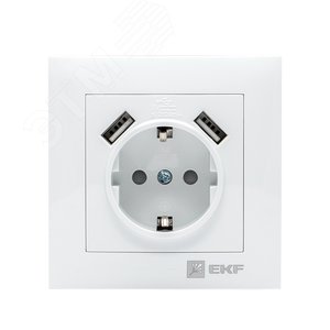 Валенсия розетка 1-местная с/з 16А белая с защ. штор. с 2 USB 2,1А 2