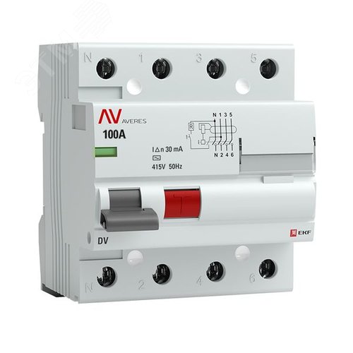 Устройство защитного отключения DV 4P 100А/ 30мА (AC) AVERES - EKF