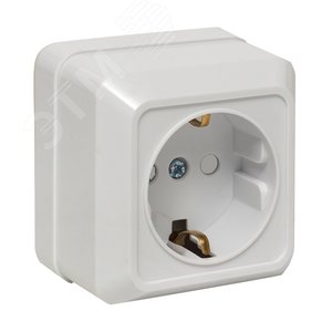 Рим Розетка 16А с заземлением белая с защитными шторками (ENR16-028-100)