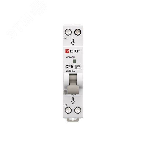 Выключатель автоматический дифференциального тока АВДТ-63М 1P+N (18 м) 25А 10мА характеристика C тип АС электронный 6кА PROXIMA 3