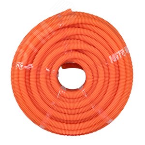 Труба ПНД гибкая гофр. д.25мм, тяжёлая с протяжкой, 50м, цвет оранжевый 2