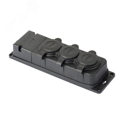 Роз. трехмест. с защит. крышками каучуковая 230В 2P+PE 16A IP44 DIY