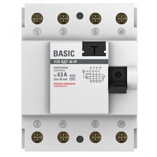 Устройство защитного отключения УЗО ВД-40 4P 63А/30мА электронный Basic - фото 2