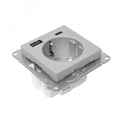Механизм розетки с USB-A+С - 2шт, 16А, с заземлением, со шторками, алюминий Эпика EKF - фото 8