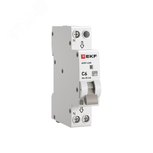 Выключатель автоматический дифференциального тока АВДТ-63М 1P+N (18 м) 6А 30мА характеристика C тип АС электронный 6кА PROXIMA