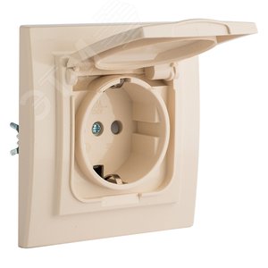 Розетка Минск 1-местная СП с заземлением с крышкой 16А бежевая с защитными шторками IP44 3