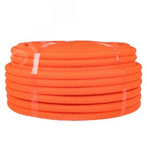 Труба ПНД гибкая гофр. д.25мм, тяжёлая с протяжкой, 50м, цвет оранжевый
