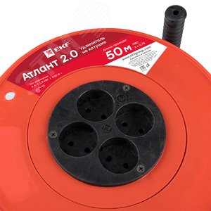 Удлинитель на катушке Атлант 2.0 4 гнезда 50м без заземления ПВС 2x0.75 6А/1.3кВт PROxima 3