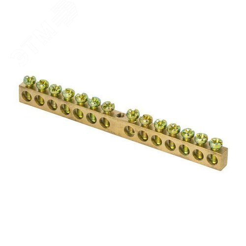 Шина нулевая 6х9мм 14 отверстий крепеж по центру латунь