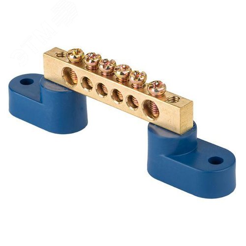 Шина 0 N 8х12мм 6 отверстий латунь 2 синих угловых изолятора PROxima