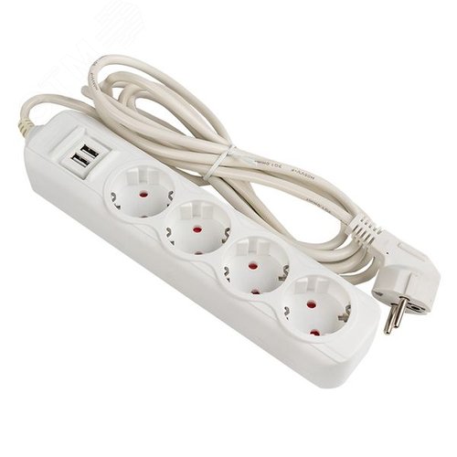 Удлинитель Эксперт 4 гнезда 3 метра 16А/3, кВт с2 USB 2,1А ПВС 3х1 - EKF