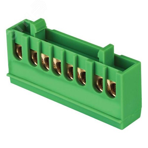 Шина 0 PE (6х9мм) 8 отверстий латунь зеленый изолированный корпус на DIN-рейку розничный стикер PROxima