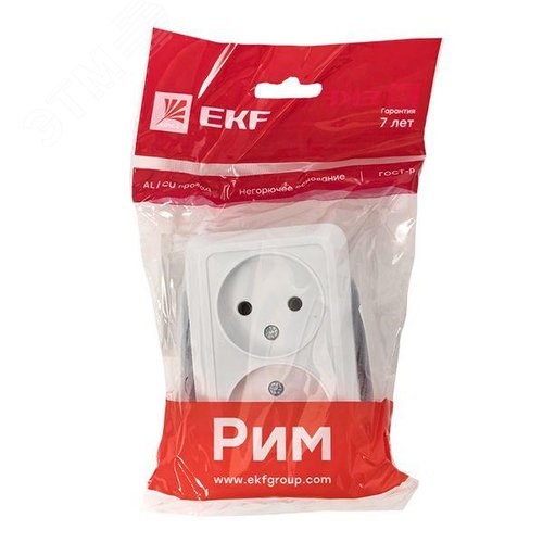 Рим Розетка 2-местная 10А без заземления керам. белая EKF PROxima|ENR10-102-10C|EKF - фото 3