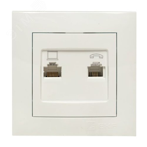 Валенсия розетка RJ-45+RJ11 2-местная белая - EKF