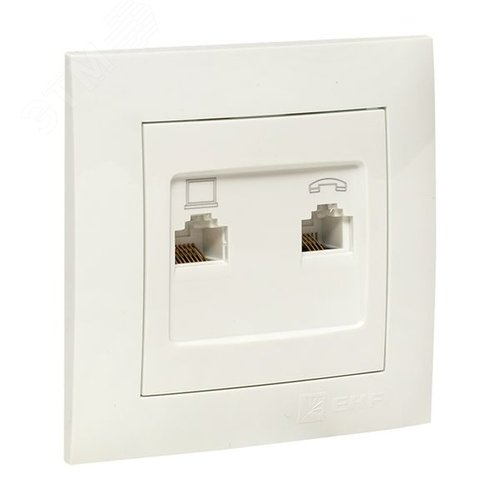 Валенсия розетка RJ-45+RJ11 2-местная белая - фото 4
