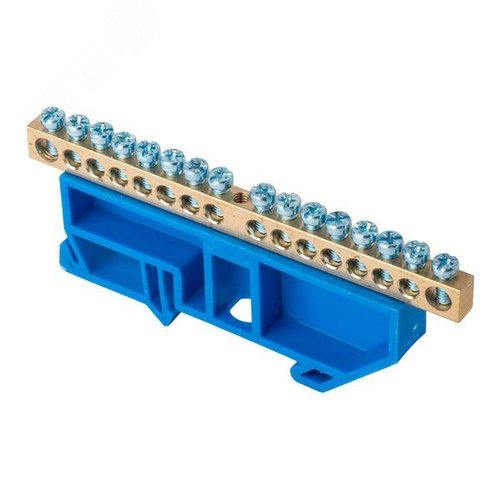 Шина 0 N 6х9мм 16 отверстий латунь синий изолятор на DIN-рейку PROxima